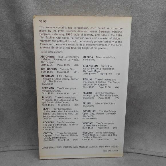 Persona and Shame by Ingmar Bergman 1972 Grossman Publishers Paperback - Picture 2 of 7